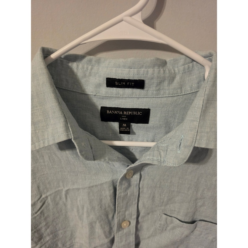 Banana Republic Button Down Mens M Blue Casual Linen Cotton Slim Fit Shirt - Picture 2 of 4